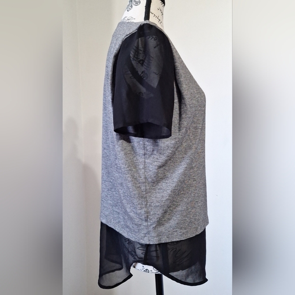 Armani Exchange Gray Knit Tee with Sheer Black Short Sleeves - Picture 3 of 9